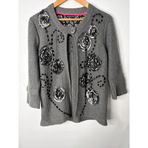 VTG Michael Simon Cardigan Sweater Sz L Floral 3D Rose Angora Cashmere Retro Y2K